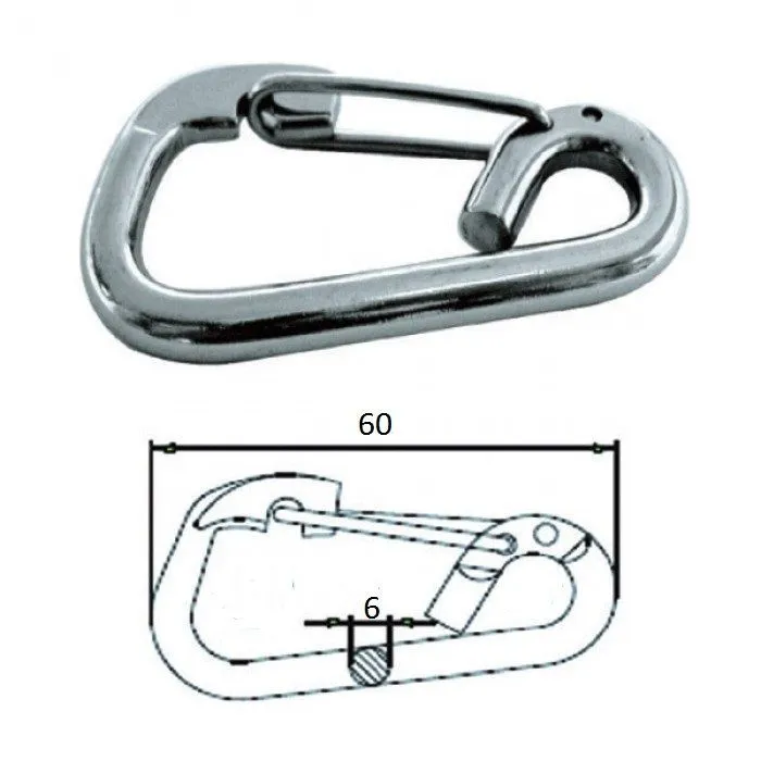 Карабин 60мм, нерж.сталь