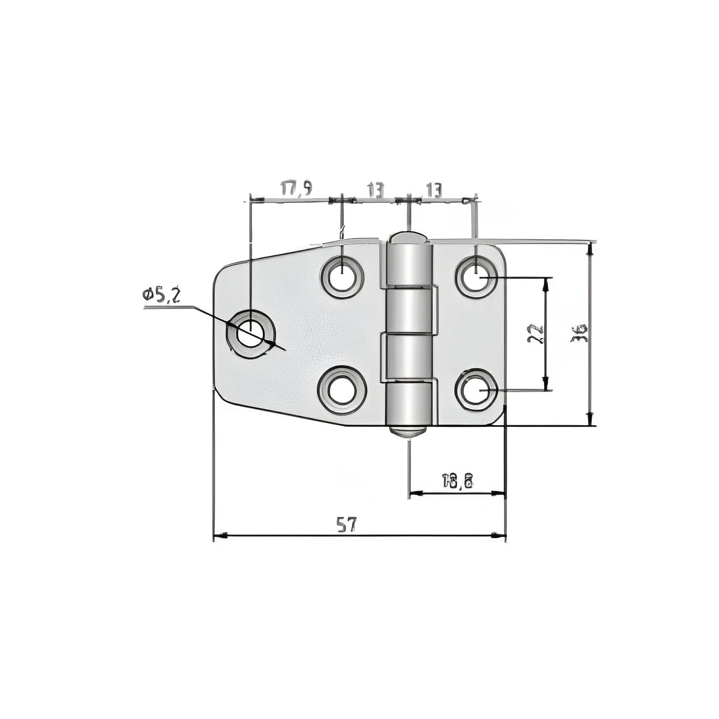 Петля неразъемная SUNFINE с накладкой 59x40x2 мм, асимметричная