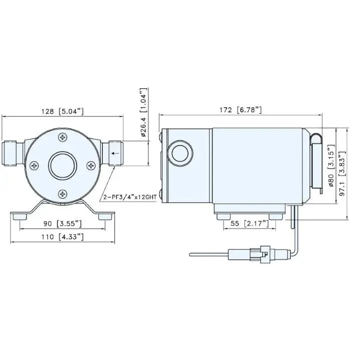 Насос водяной 400GPH, 172x128x97 мм, 12V, с резьбовым патрубком 1" (26,4 мм)