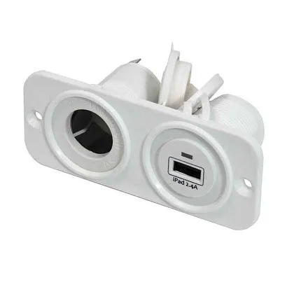 Панель с USB-разъемом 5В/2.4А и прикуривателем, белая