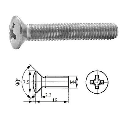 Винт п/пот.гол M4X 16 нерж.A2 (100 шт)