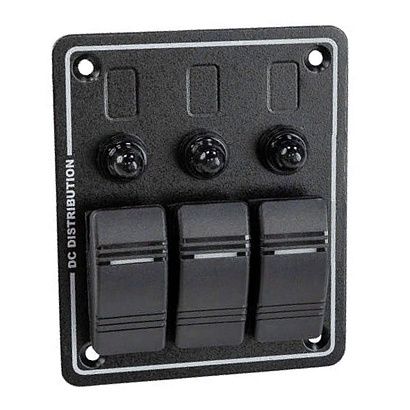 Панель бортового питания Skipper с кулисными переключателями переключателей - 3, с индикацией, гнёзд