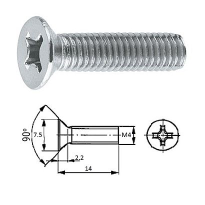 Винт пот.гол M4X 14 нерж.A2 (100 шт)
