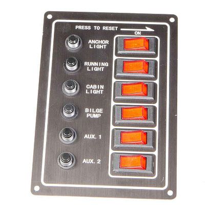 Панель бортового питания Skipper с кулисными переключателями переключателей - 6, с индикацией, автом