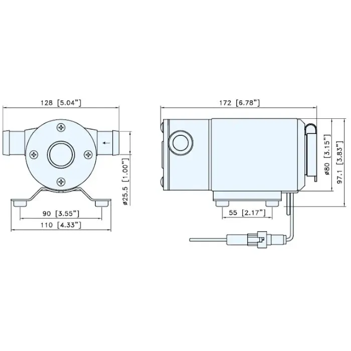 Насос водяной 400GPH, 172х128х97 мм, 12V, под шланг 25 мм