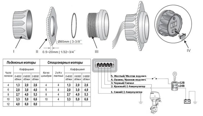 Тахометр 6000 об/мин со счетчиком моточасов (WW), SR:1-10