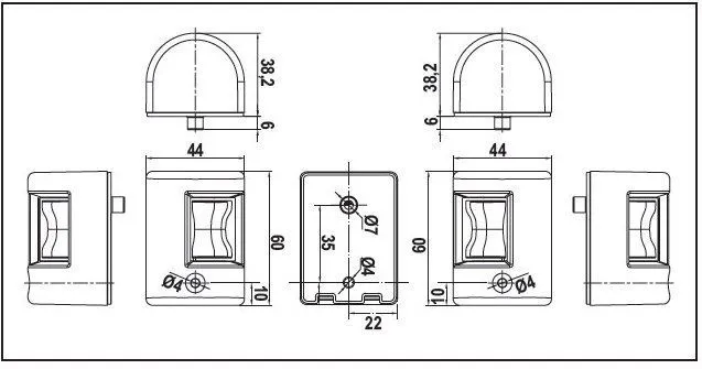 Огни бортовые светодиодные 38х60 мм, белый корпус
