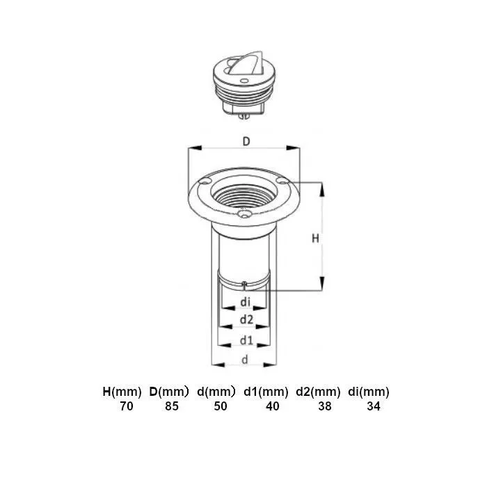 Горловина заливная для бака под воду SEAFLO (Water) 38мм, белая