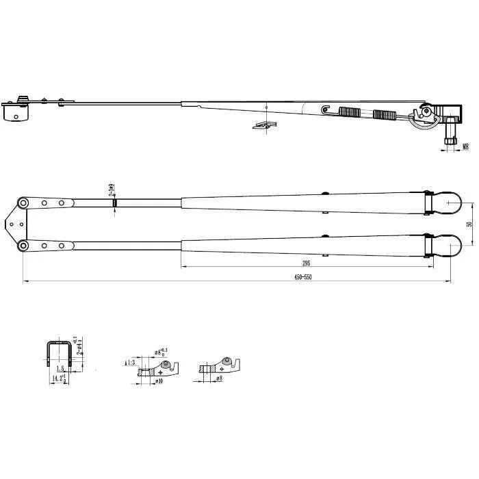 Поводок стеклоочистителя пантографный W.E 450-550мм, посадка на вал M8-10 (тип-XS)