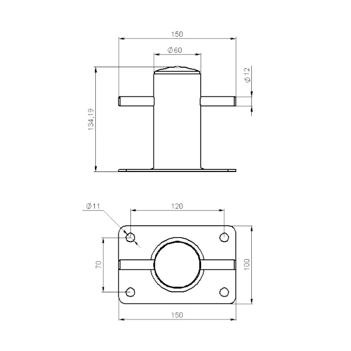 Кнехт одинарный 60 мм с основанием