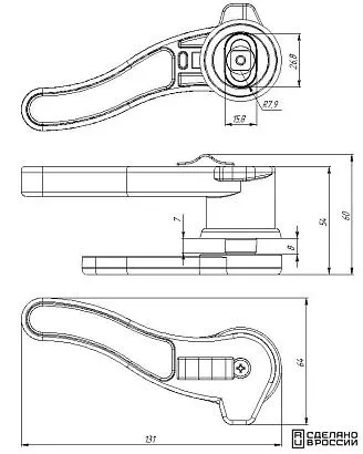 Ручка-задвижка поворотная левая, полиамид