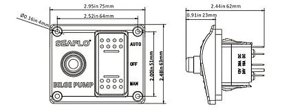 Панель управления с предохранителем для осушительного насоса (ручной-выкл-авто) 12/24В, пластик